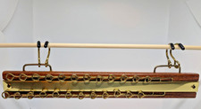 Vintage MCM Wood Brass Tie Rack Belt Hanger Organizer Closet Swivel Hooks 1970s
