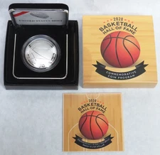 2020 SILVER BASKETBALL HALL OF FAME $1 USA COMMEMORATIVE PROOF COIN OGP BOX COA