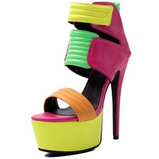 Womens Super High Heel Roman Colorblock Sandals Platform Party Summer Shoes Chic