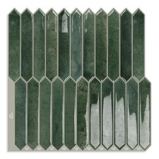 Green Long Hexagon Tile Peel Stick Backsplash 10 Sheets Self-Adhesive Wall