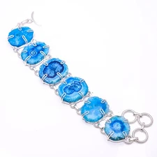 Natural Ocean Blue Solar Eye Quartz Drusy 925 Sterling Silver Bracelet 7.99" B9