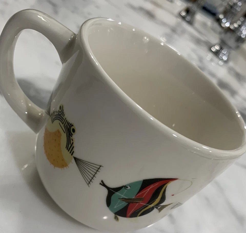 Taza de café de natación Charley Harper Todd Oldham Fishs ¡RARA! Foto 4 de 4