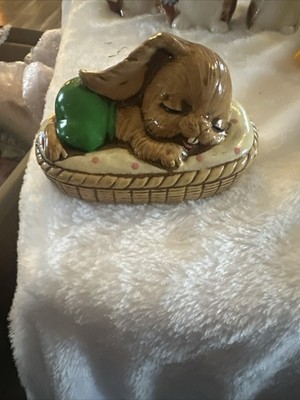 VTG Sleeping Rabbit in a basket Ceramic Easter Eggs
