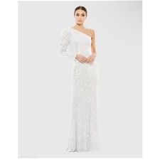White Sequined One Shoulder Trumpet Gown style 26591