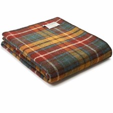 TWEEDMILL 100% Wool Sofa Bed Blanket Rug LARGE TARTAN ANTIQUE BUCHANAN RED THROW