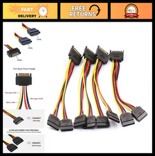 4pcs SATA Power Splitter Cable 15 Pin Male to Dual Female 8" Power Adapter Cable