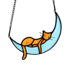 Handcrafted Orange Cat Suncatchers Stained Glass Window Decor for Cat Lovers