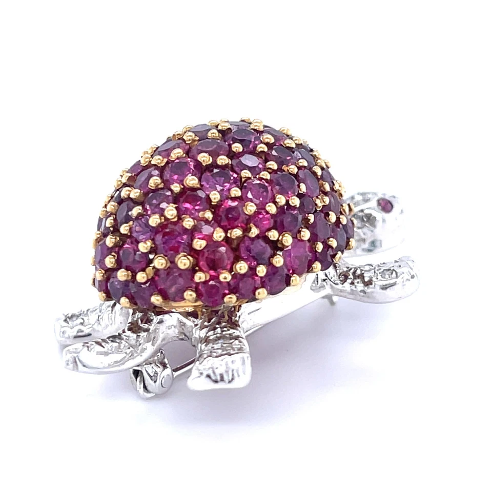 Tiffany & Co. Vintage 18k Two-Tone Gold Ruby and Diamond Turtle Brooch Unique - Image 3 of 4
