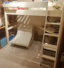 Fargo High Sleeper Loft Bed with Futon & Corner Desk in Ivory White, Bunk Bed