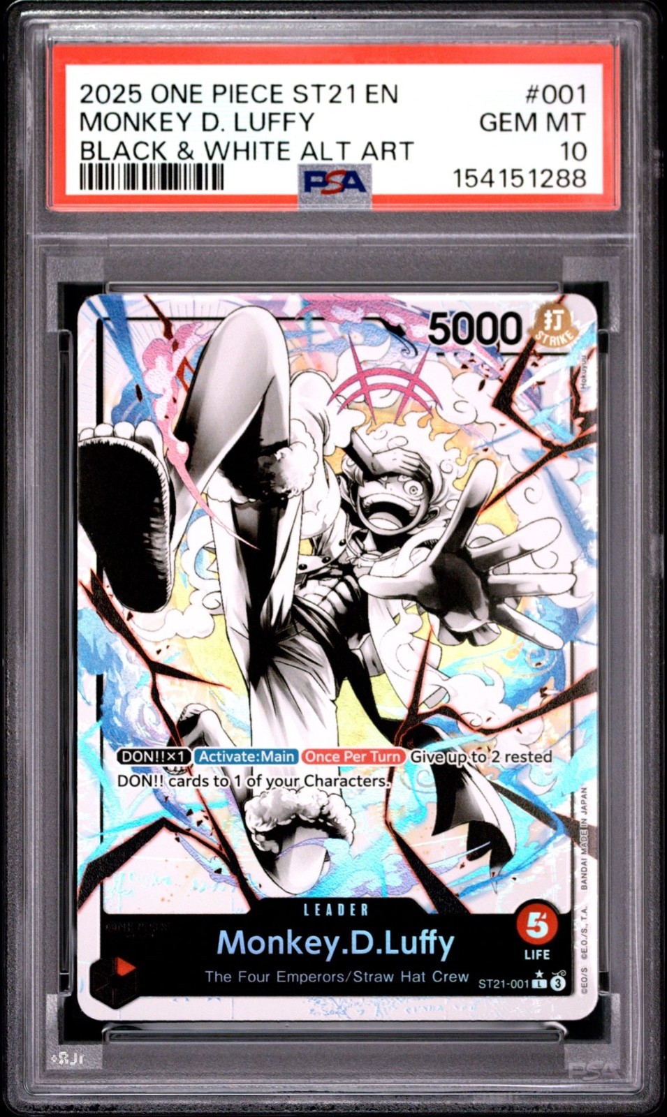 One Piece En Monkey D Luffy Black & White Alternate Art ST21-001 PSA 10 Gem Mint