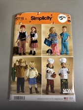 Simplicity Sewing Pattern Uncut, H0118 Toddler Costume Pirate Doctor Chef Cowboy