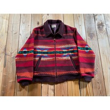 Vintage Pendleton Wool Blanket Jacket Maroon Southwestern Aztec Bomber Large