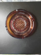 60s-70s Vintage Ashtray, Large, Round, Amber Gold glass