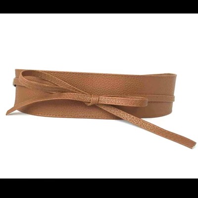 NEW PU faux leather camel brown tie wrap cinch waist belt B18