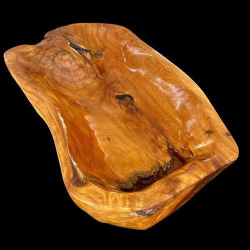 Burl Wood Natural Wooden Bowl Hand Carved Polished Dish Rustic Knots 14x8 Signed - Picture 4 of 14