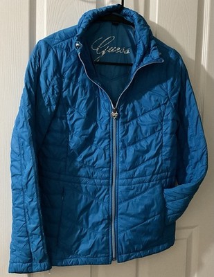 EUC GUESS Women's Light Weight Packable Size Small Blue Quilted Puffer Jacket
