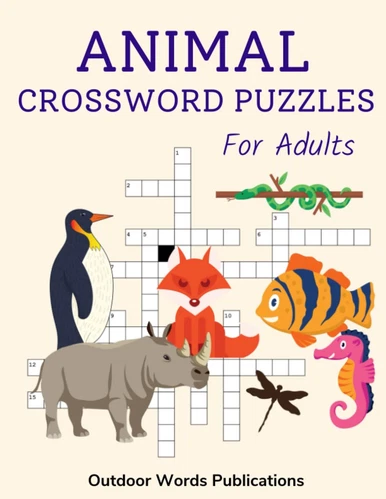 Animal Crossword Puzzles For Adults: Challenging Puzzle Book for Animal Lovers - Picture 1 of 2