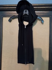 Veronica Beard Black Cotton Knit Hooded Zip Dickey - O/S
