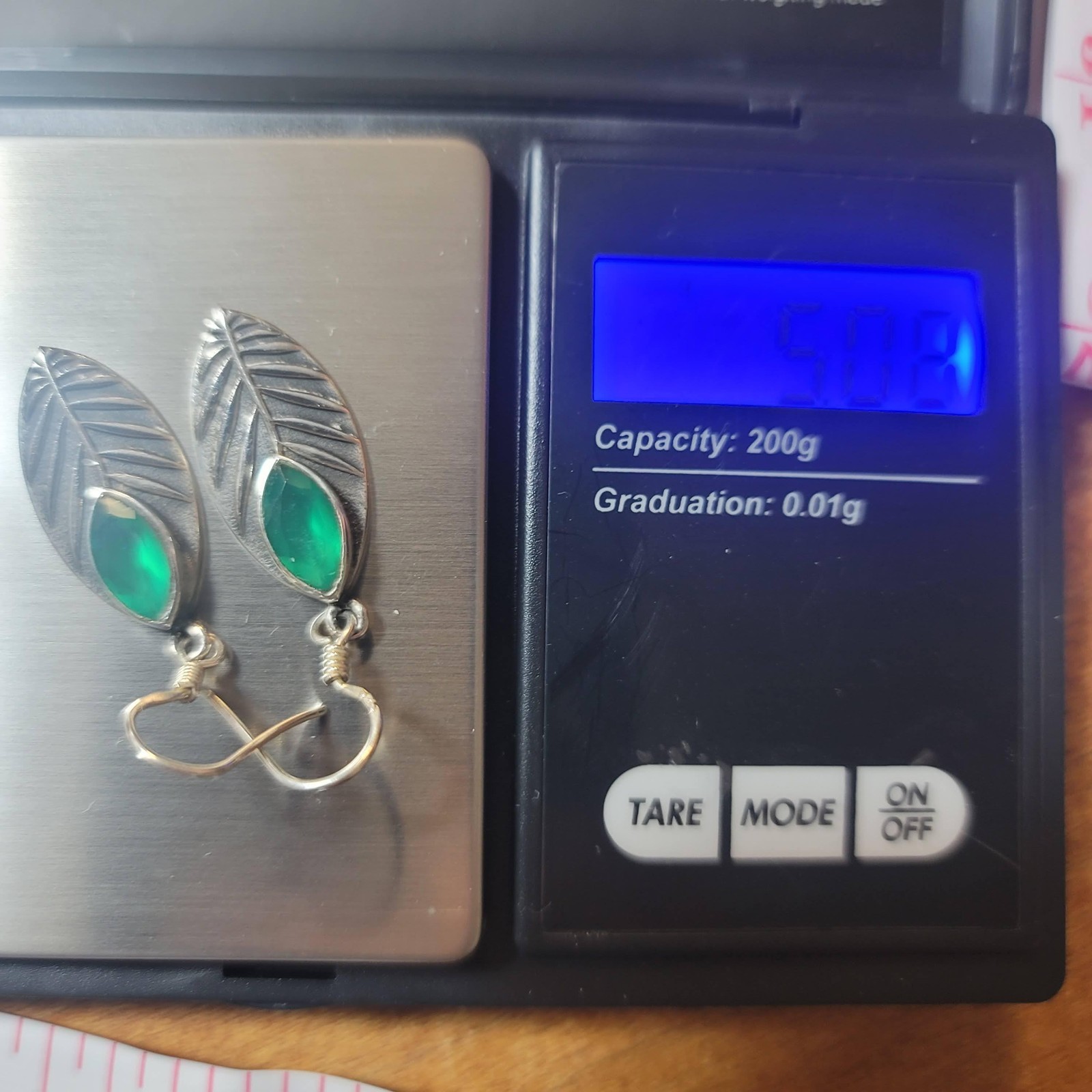 Sterling Silver 925 Emerald Leaf Dangle Earrings … - image 7