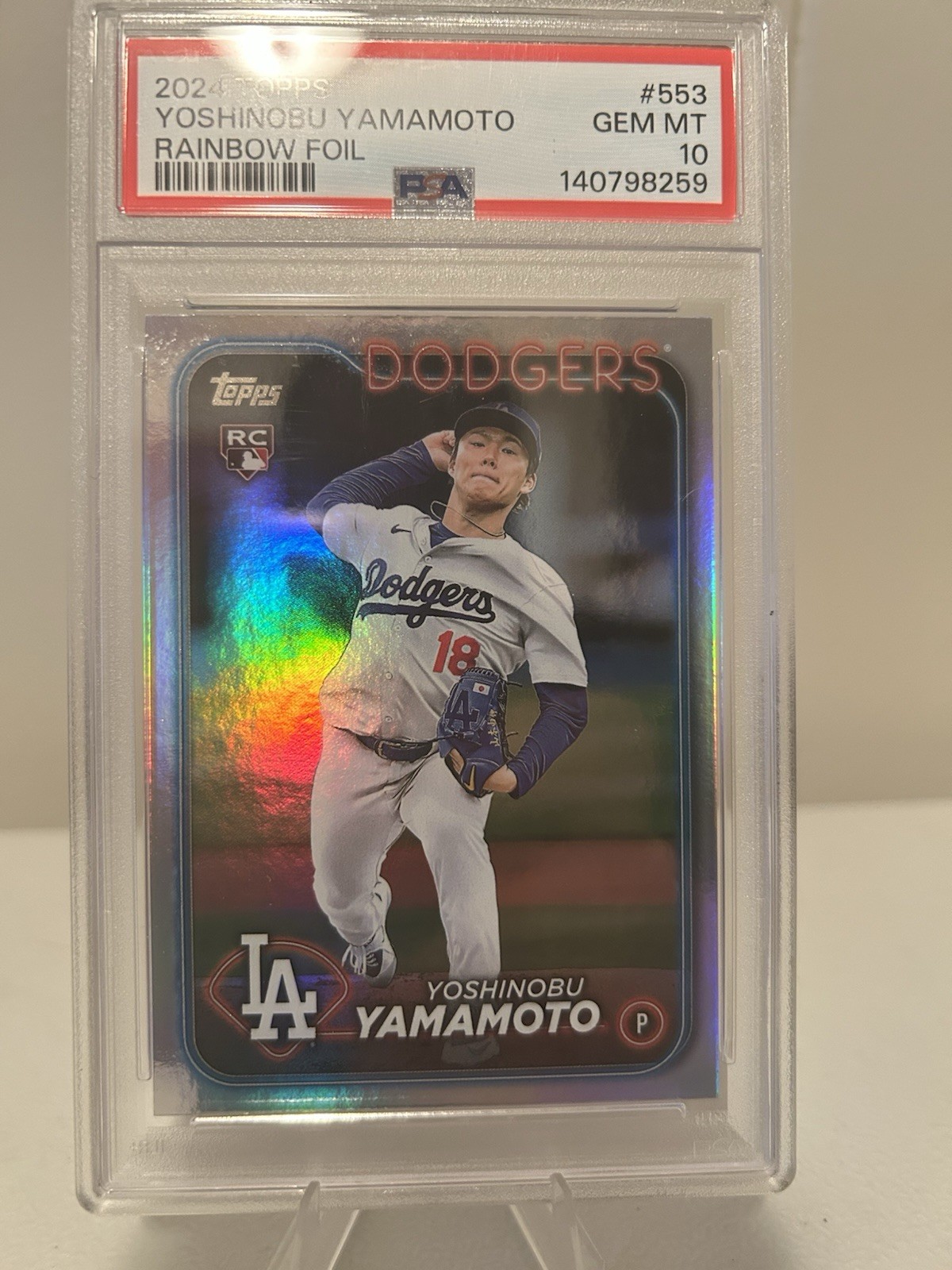 Yoshinobu Yamamoto 2024 Topps Series 2 Rainbow Foil #553 PSA 10 RC Dodgers