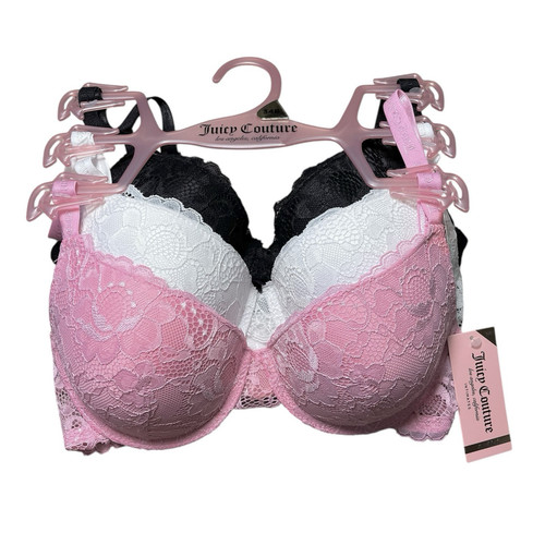 Juicy Couture 34B Sexy Push Up Lace Bra 3 Pack Pink/White/Black NWT