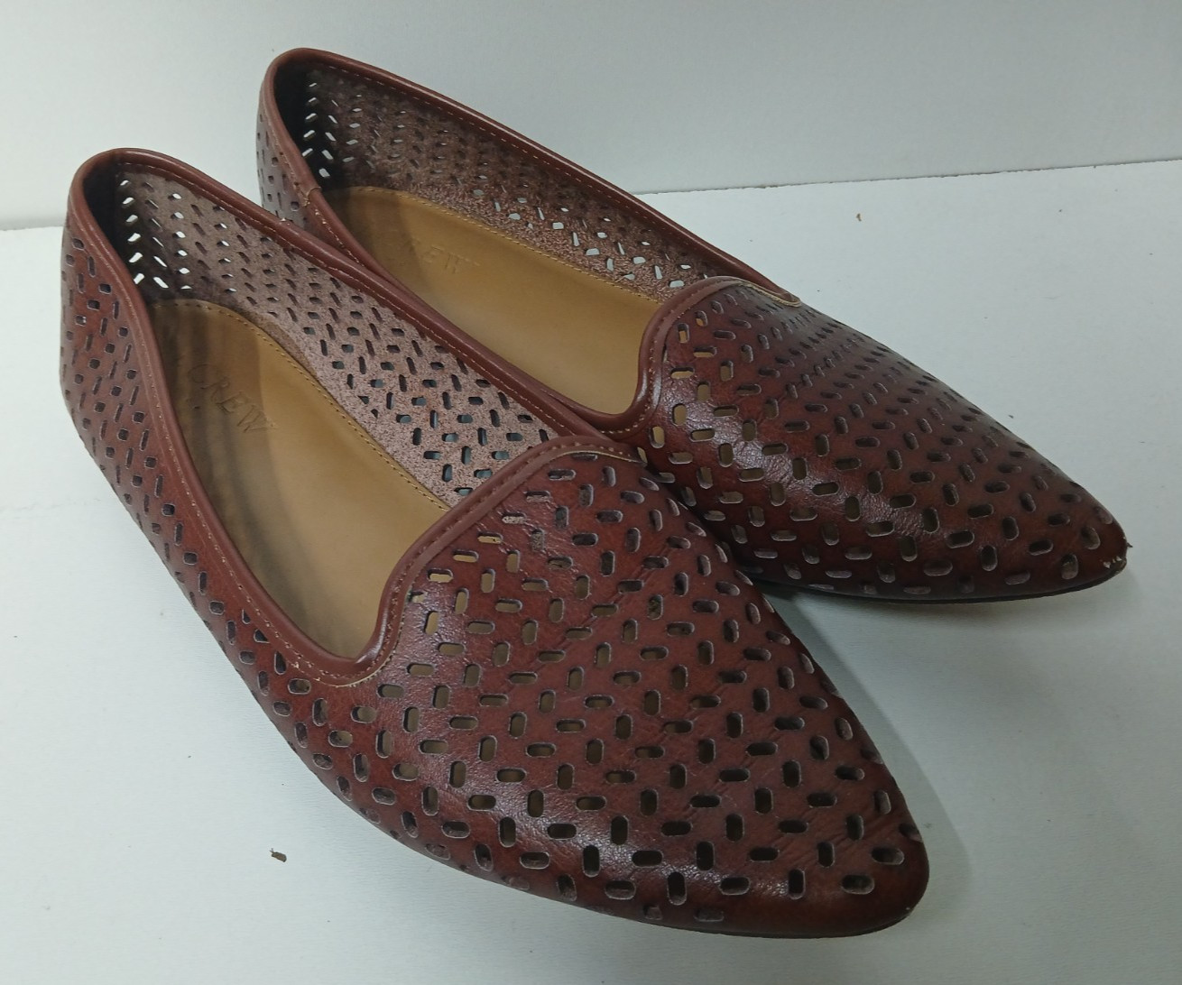 J. Crew Brown Leather Perforated Loafers Pointed Toe Size 7