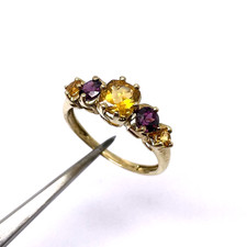 9ct Gold Topaz Garnet Ring Size P 1/2 9k Yellow Gold Hallmarked Gemstone Ring