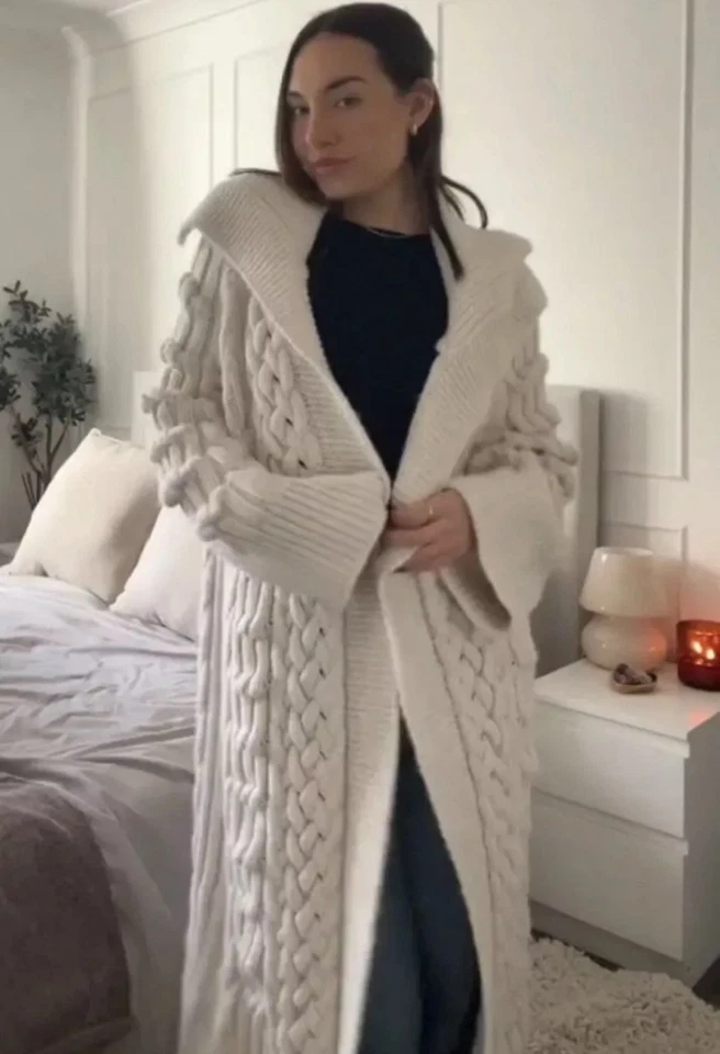 ZARA TEXTURED KNIT COAT CHUNKY NWT ECRU 3859/118 Size M - Image 4 of 4