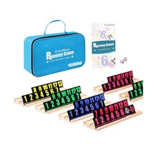 Rummy Cube 6 Player Edition with 6 Wooden Racks 160 Acrylic Tiles 1.5'' Rum...
