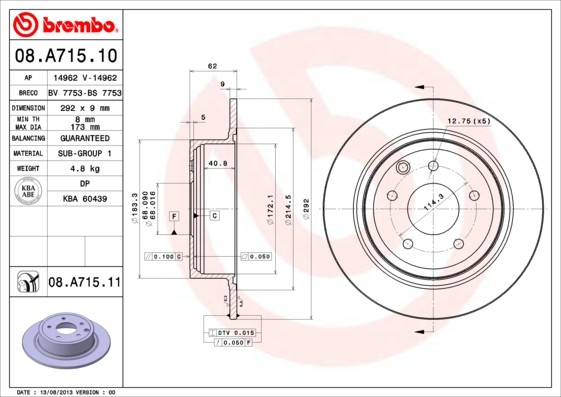Disque de frein BREMBO pour NISSAN 08.A715.11 : roulez serein en famille pour les vacances