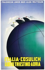 Poster Italia Cosulich Lloyd Triestino Cassandre Ocean Liner 24x36