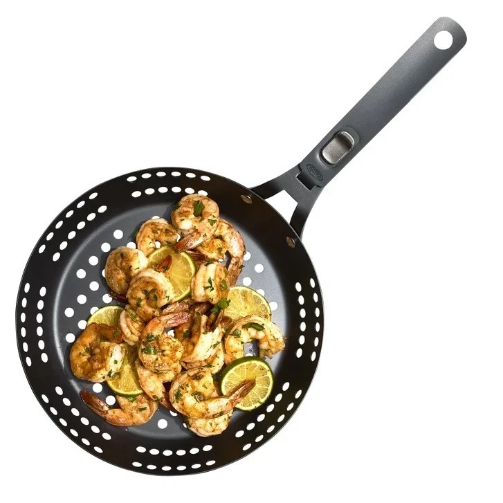 OXO Obsidian Pre-Seasoned Carbon Steel, 12" Frying Pan Skillet with Holes