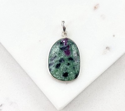 925 Sterling Silber Rubin Zoisit Edelstein Boho Anhänger 