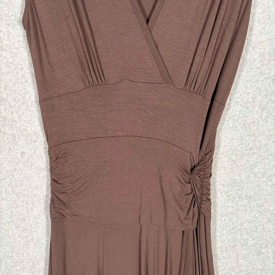 Karen Kane Dress Medium Midi Ruched Twist Flowy Stretch Neutral Lagenlook Artsy - Image 4 of 4