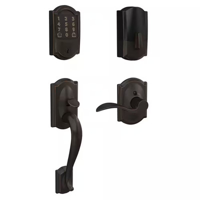 Camelot Aged Bronze Encode Smart Wi-Fi Deadbolt with Alarm and Camelot Handle Se