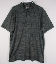 Nike Dri-Fit Mens Button-Up Golf Polo Shirt Striped Print Collared Size L Black