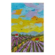 Tuscany Lavender Original Painting Cypresse Semi Abstract Art Handmade Wall Art