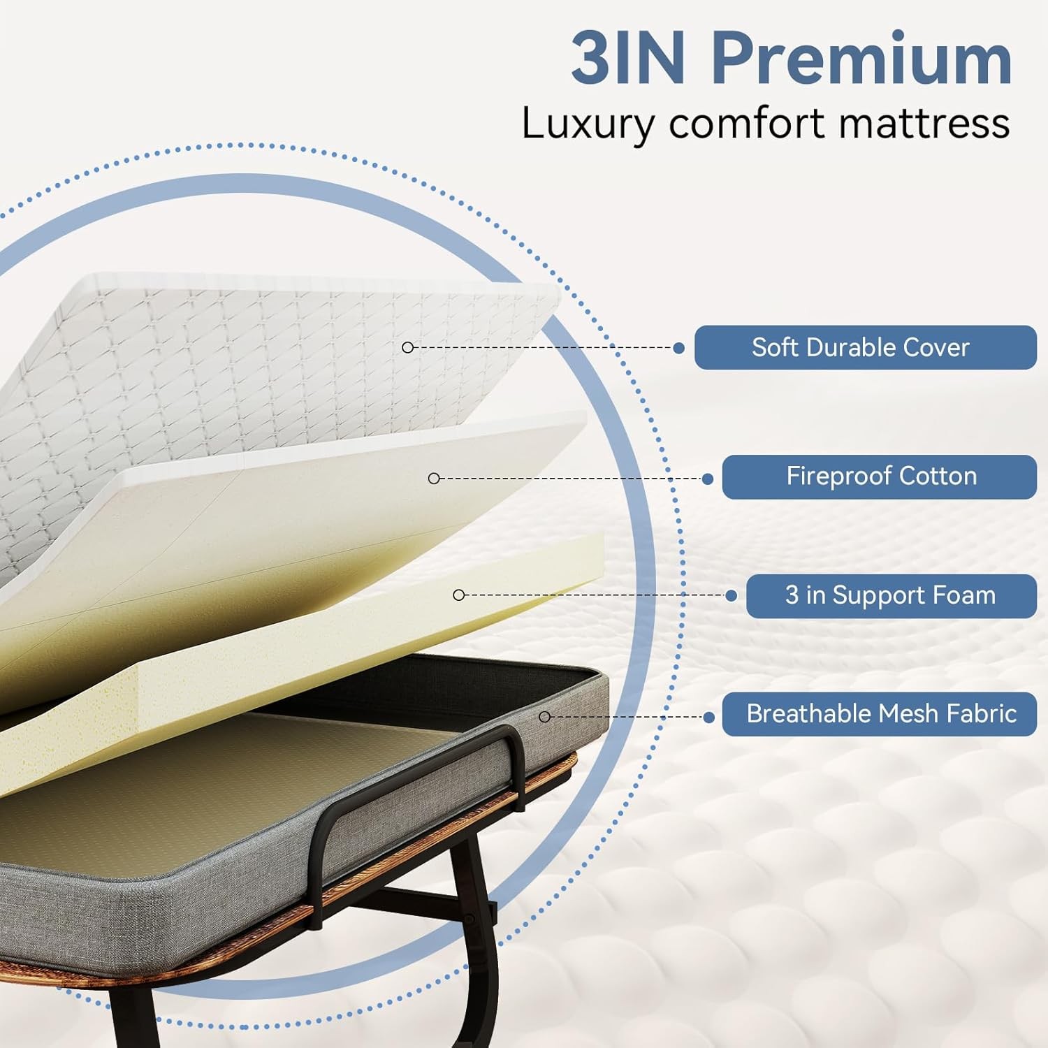 Double-sided Portable Foldable Bed Guest Bed with Memory Foam Mattress Rollaway