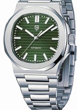 Pagani Design PD 1728 Green Saphir Glas Automatik Luxus Uhr Grün Seagull ST6 NEU