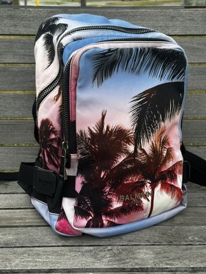 Authentic Balmain Paris Palm Tree Print Backpack - Made in Italy - Riri Zippers