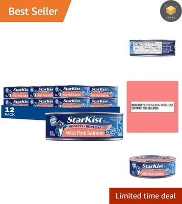 Delicious Wild Pink Salmon, 60 Ounces in 12 Convenient Cans - Gluten & Soy Free
