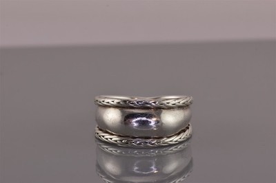 Sterling Silver 11mm Braided Fox Trim Tapered Dome Band Ring 925 Sz: 11