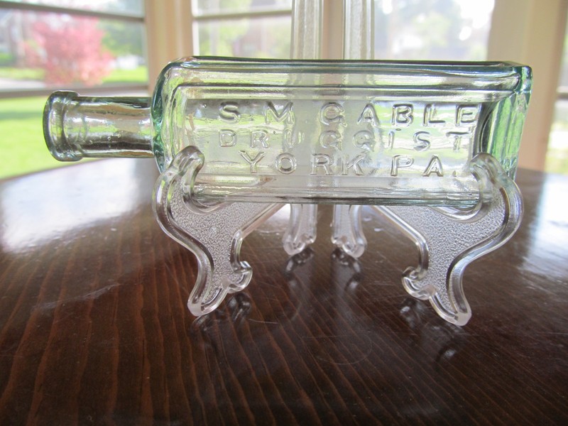 VINTAGE / RARE SMALL SIZE AQUA Glass Medicine Bottle S M GABLE DRUGGIST  YORK PA