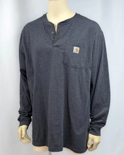 2021 Carhartt Henley Long Sleeve Pocket Tee – Charcoal Gray Loose Fit – XL Tall