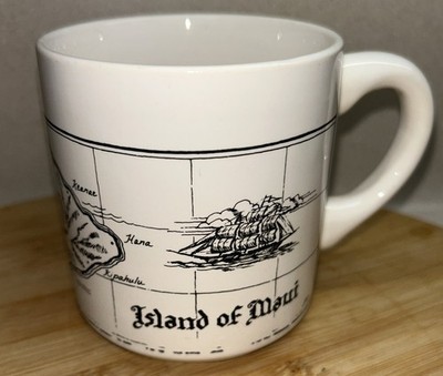 Island of Maui Vintage Coffee Mug Cup Map Clipper Ship Nautical Compass Hawaii