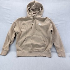 Nike Hoodie Mens Medium Club Fleece Khaki Beige Pullover Logo BV2654-247