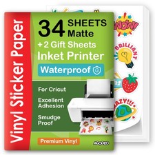 Premium Printable Vinyl Sticker Paper for Inkjet Printer - 34 Sheets Self-Adh...