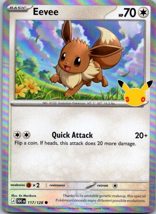 Eevee 117/128 Common ME: 30th Celebration Pokemon Holo NM/M