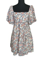 MINKPINK Multicolor Floral Puff Sleeve Cut Out Mini Dress Ruffle Tie Back Small