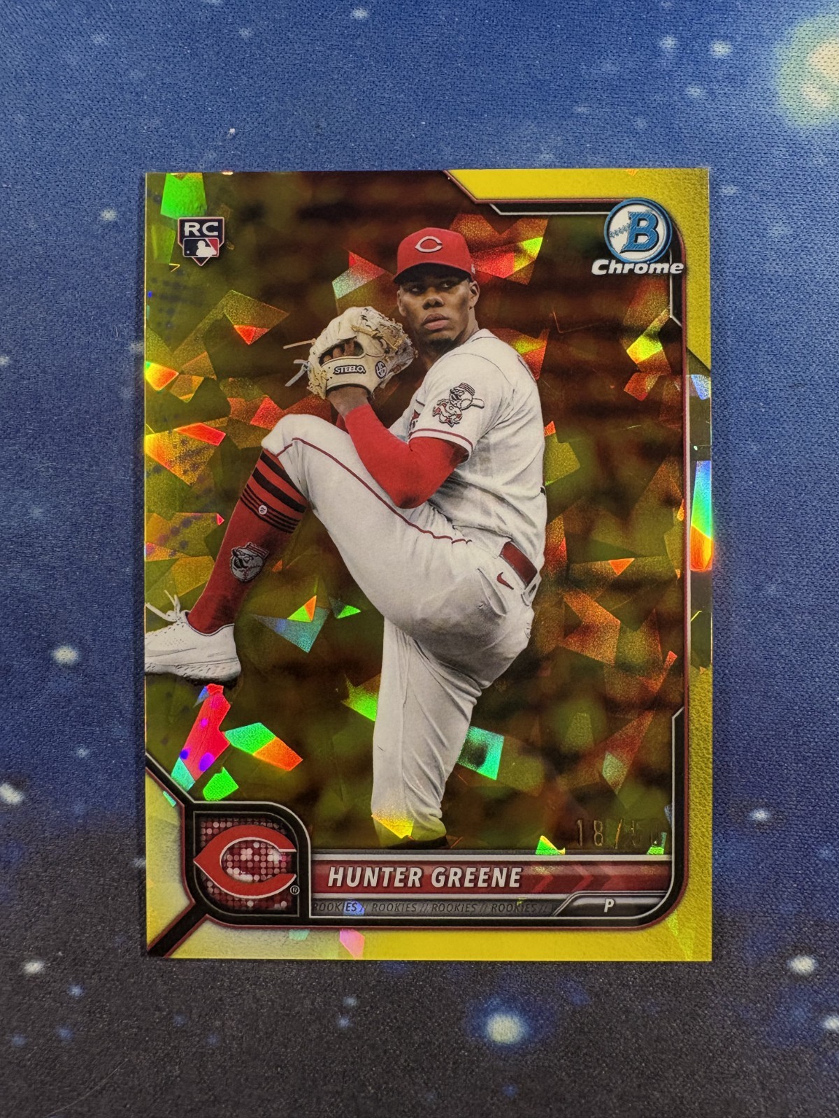 Hunter Greene 2022 Bowman Chrome Sapphire #95 Yellow Refractor /50 Rookie RC